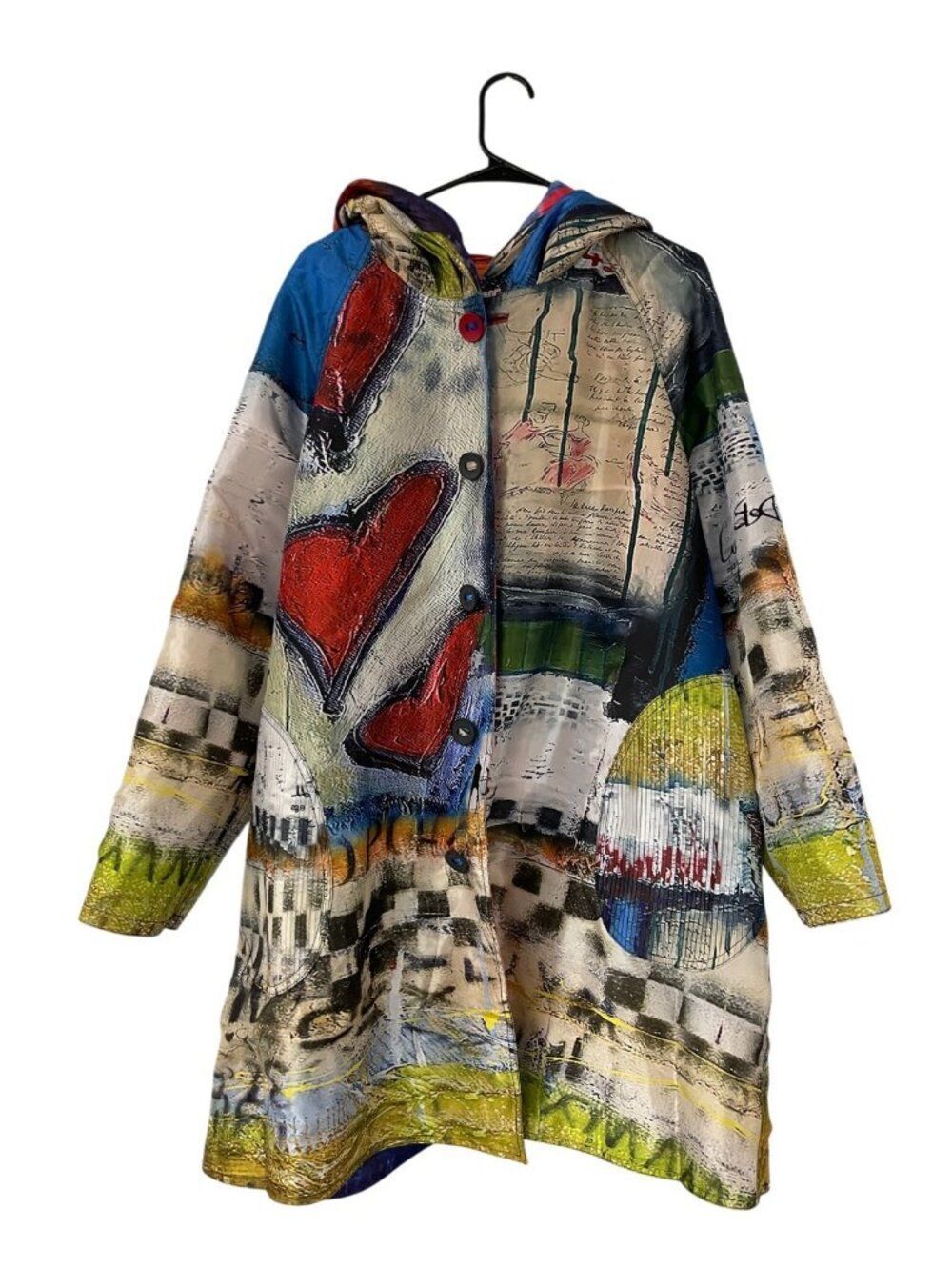 Ubu Womens Reversible Raincoat XL Multicolor Abstract Hooded artist print NWT